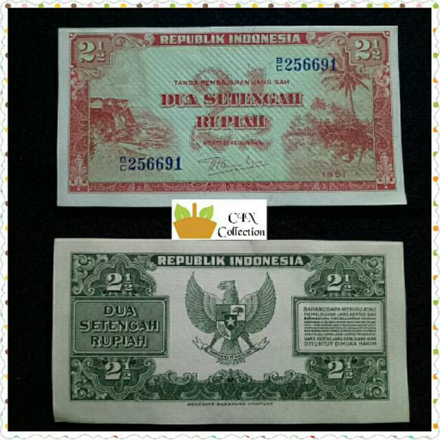 Uang Kuno &amp; Uang Lama Indonesia Tahun 1951 dua setengah rupiah