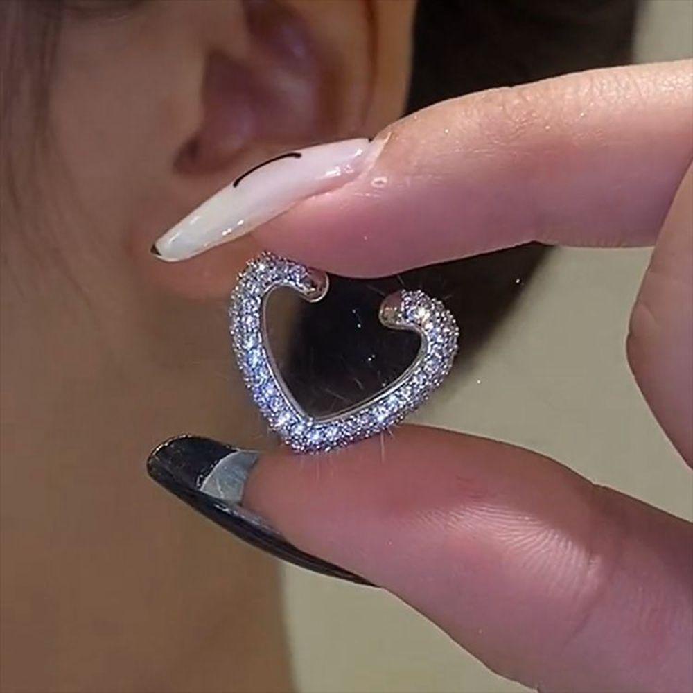 Mxbeauty Anting Hati Elegan Sederhana Klip Tulang Telinga Cinta Perhiasan Fashion Anting Wanita Mengkilap