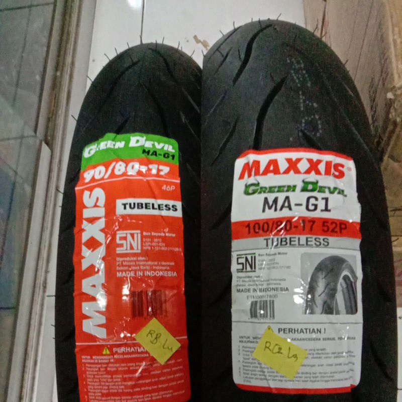 PAKET SEPASANG BAN MAXXIS GREEN DEVIL MA-G1 - TUBELESS (80/80 - 90/80 - 100/80 - 80/90 - 70/90 RING 14 17) MAXIS GREENDEVIL BAN LUAR TUBLES MOTOR SET DEPAN BELAKANG TUBELES SCOOTER MATIC TUBLESS