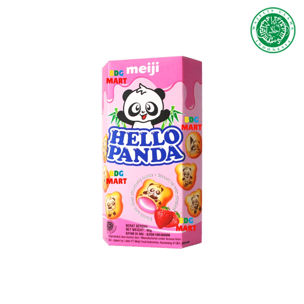 

Meiji Hello Panda Strawberry Biskuit Isi Krim Stroberi Halal MUI - 45gr