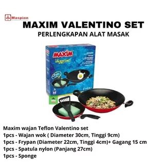 Maxim Valentino 2 Pcs Set Wok30Cm Frypan 22Cm Spatula Dan Spon