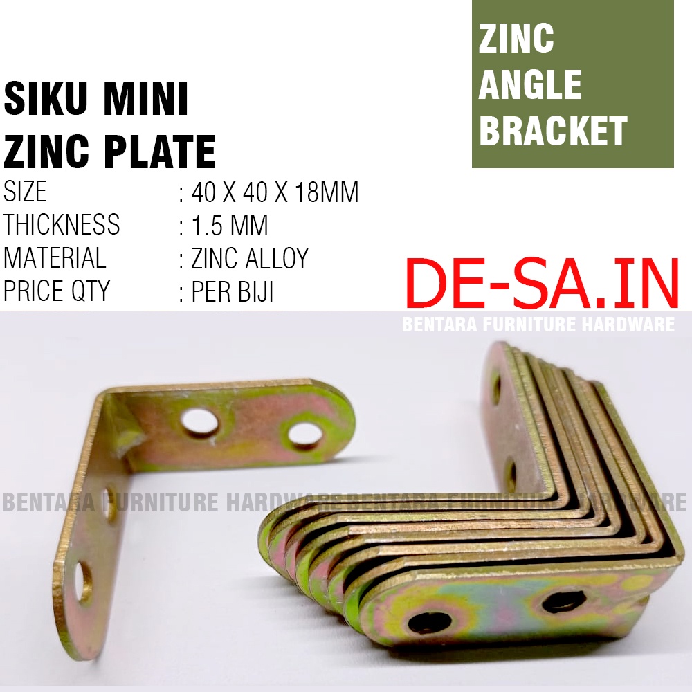 4CM SIKU MINI - Braket Siku Zinc Plate 40 x 40 x 18MM - Steel L-Shaped Angle Zinc Plate Bracket Fastener Rak Ambalan 4 x 4 x 1.8 CM