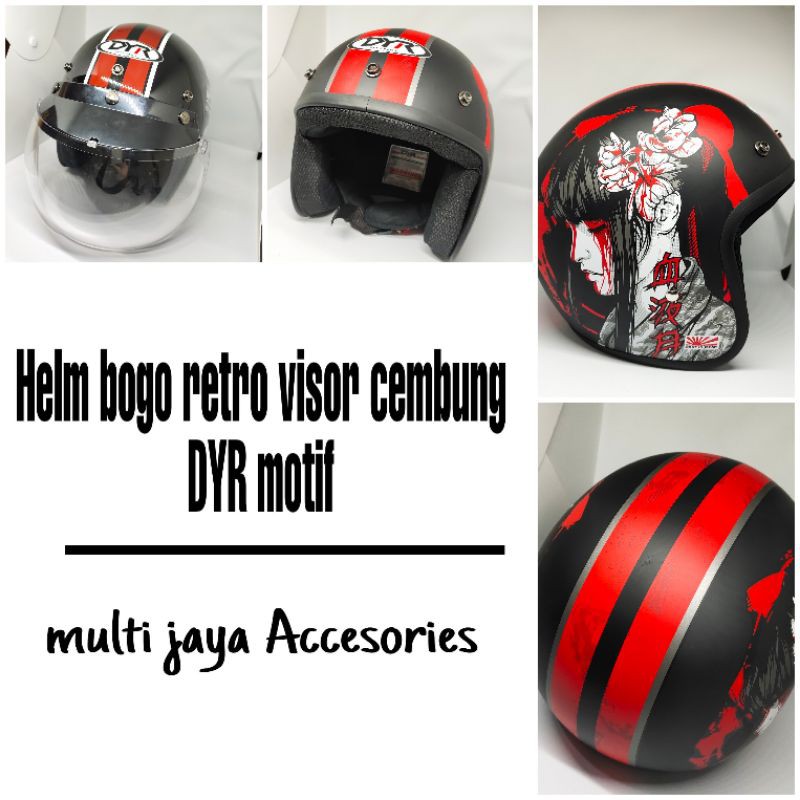 Helm bogo retro visor cembung DYR motif