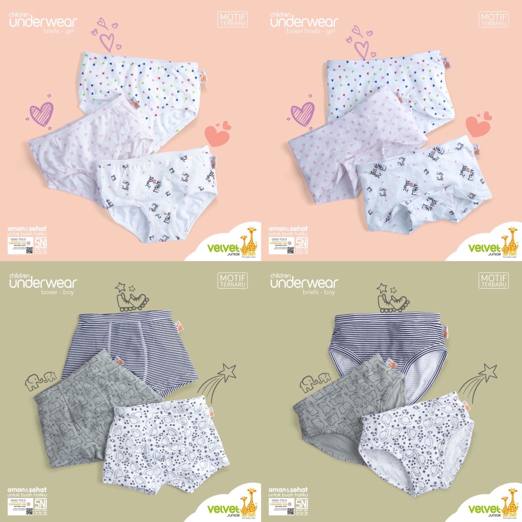 Castle - Velvet Junior Underwear - Celana Dalam Laki-Laki Perempuan - CD Anak Boy &amp; Girl - Boxer - Brief - Celana Dalam Anak