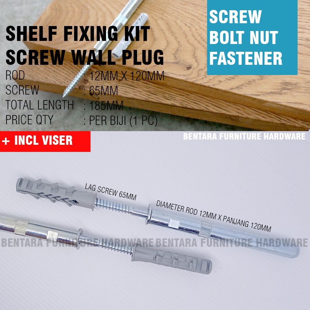 120 - 160 INCHI SKRUP VISER PEN AMBALAN MELAYANG  Baut - Heavy Duty Wall Plug Bolt Shelf Knockdown 12 CM 16 CM