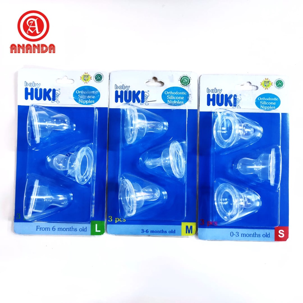 Dot Huki Dot Gepeng Orthodontic Silicone Nipple Isi 3 Pcs / Dot Bayi Gepeng Huki / Huki Dot Bayi