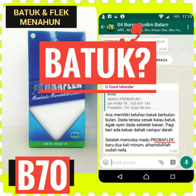 

B70 PROBAFLEK obat herbal BATUK MENAHUN flek pilek filek TBC asma sesak nafas madu ber darah dahak