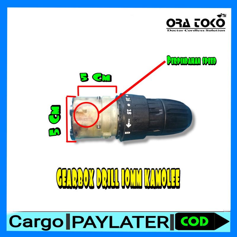 Gear Box + chuck 3/8 10Mm bor cordless , bor baterai jl.d nagawa 12V