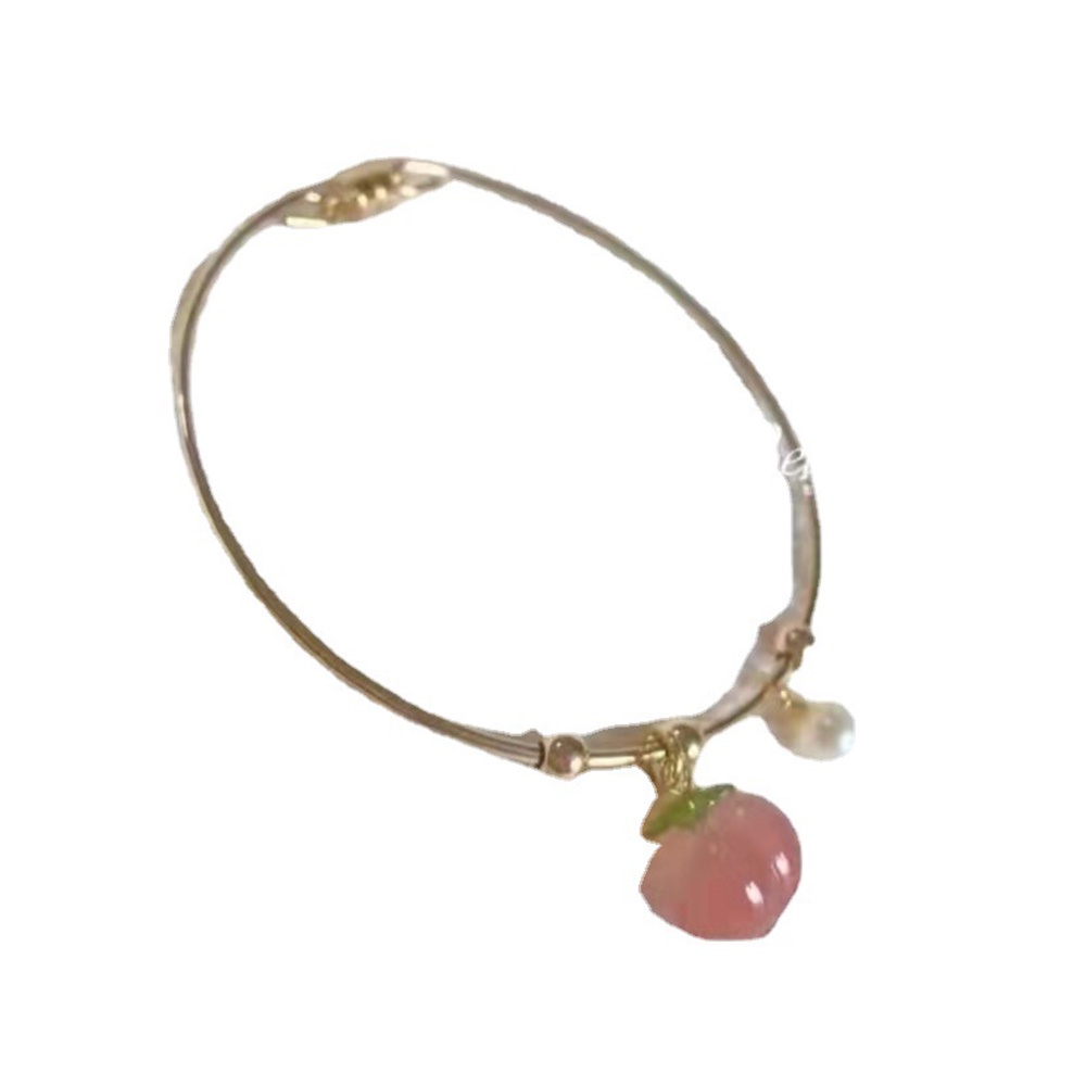 1pc Gelang Bangle Adjustable Dengan Liontin Mutiara Peach Untuk Wanita