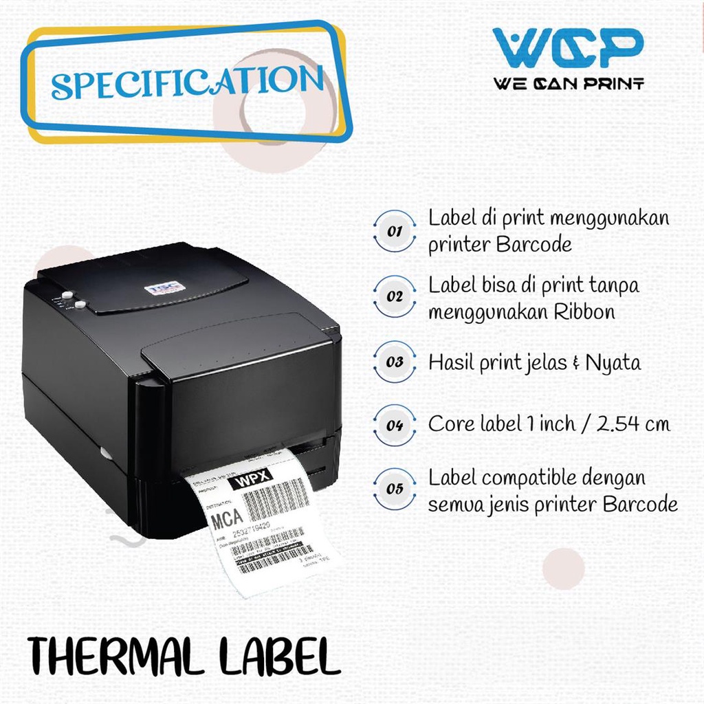 

Kertas Struk Printer Stiker Label Barcode Thermal Paper Resi 70mm 50mm 70x50 isi 500 pcs RJ4