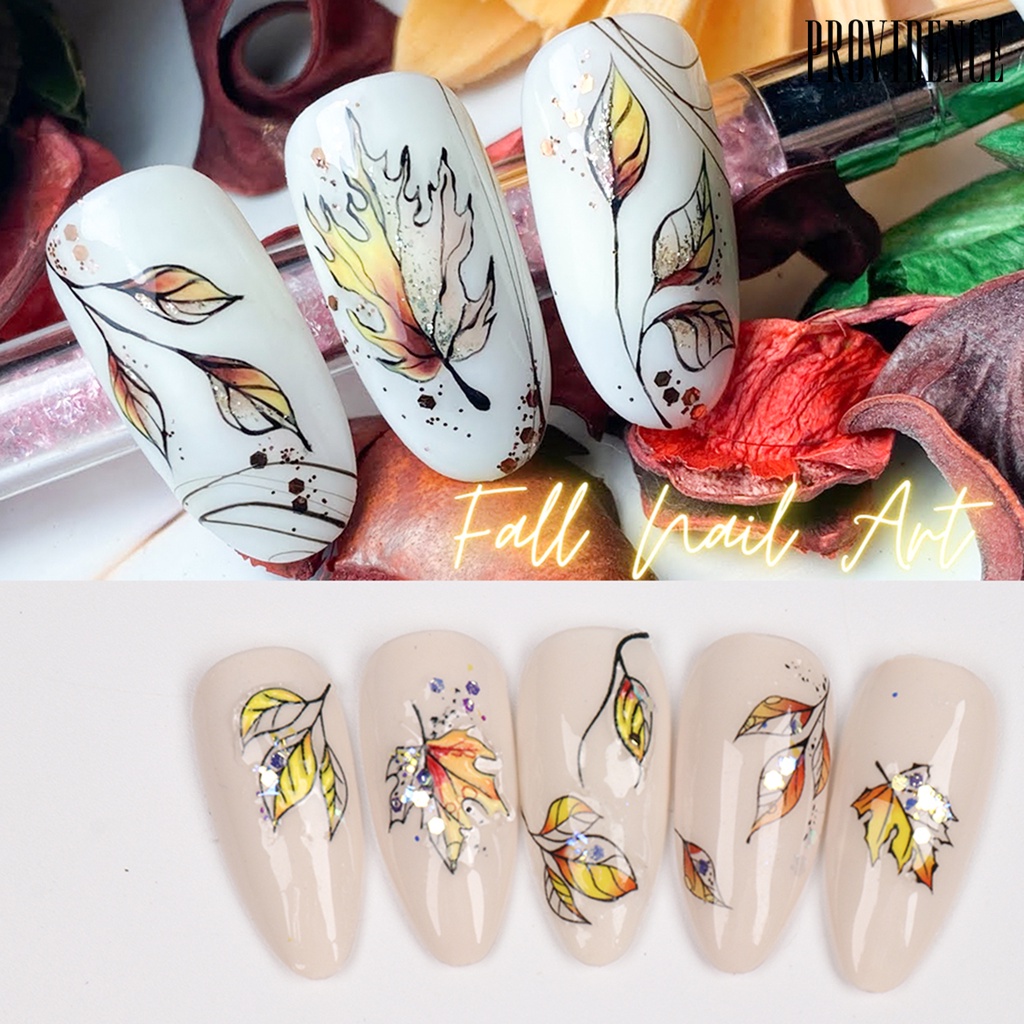 Stiker Kuku Decal Motif Daun Maple Efek Visual Untuk Salon