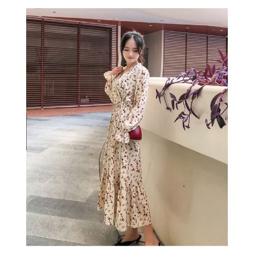 208 Floral Midi Dress - Korean Floral Dress