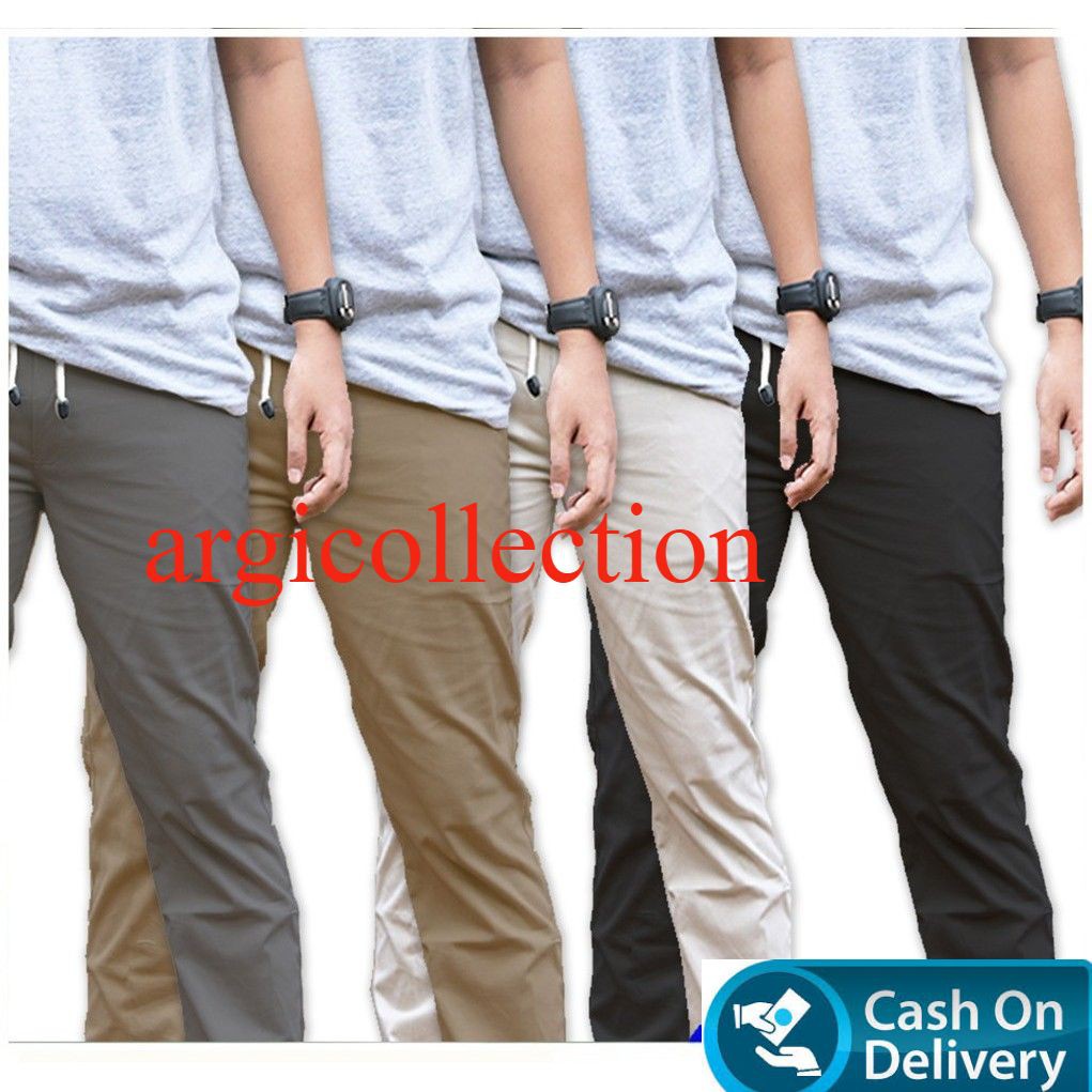 (COD)CELANA PANJANG CHINO PANTS PINGGANG MODEL KOLOR/RIP || Grey ,Cream,Hitam,,,.