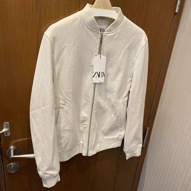 Zara Man Bomber Jacket Jaket Pria Light Brown ( Krem ) Stretch - Original BNWT