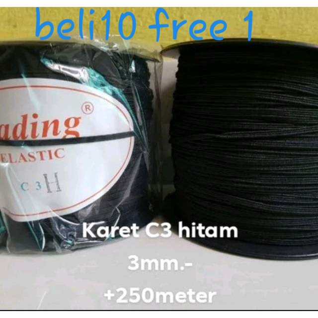 Tali Karet Gepeng C3 Elastis-Tali Karet Hitam Putih