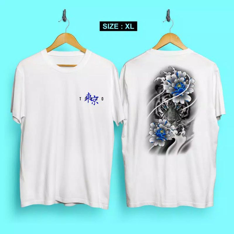 fourfashion  - Kaos Pria Kaos Distro XL TIGER TOKYO FLOWER White CN714