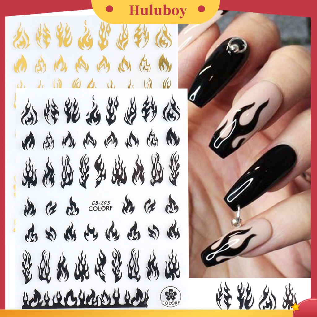 Huluboy Huluboy♡ Stiker Kuku 3D Efek Api Holografik Tidak Pudar Untuk Manicure