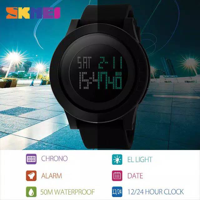 SKMEI 1142 FULL BLACK PREMIUM_SPORT PRIA TAHAN AIR _WATER RESISTAN 50M