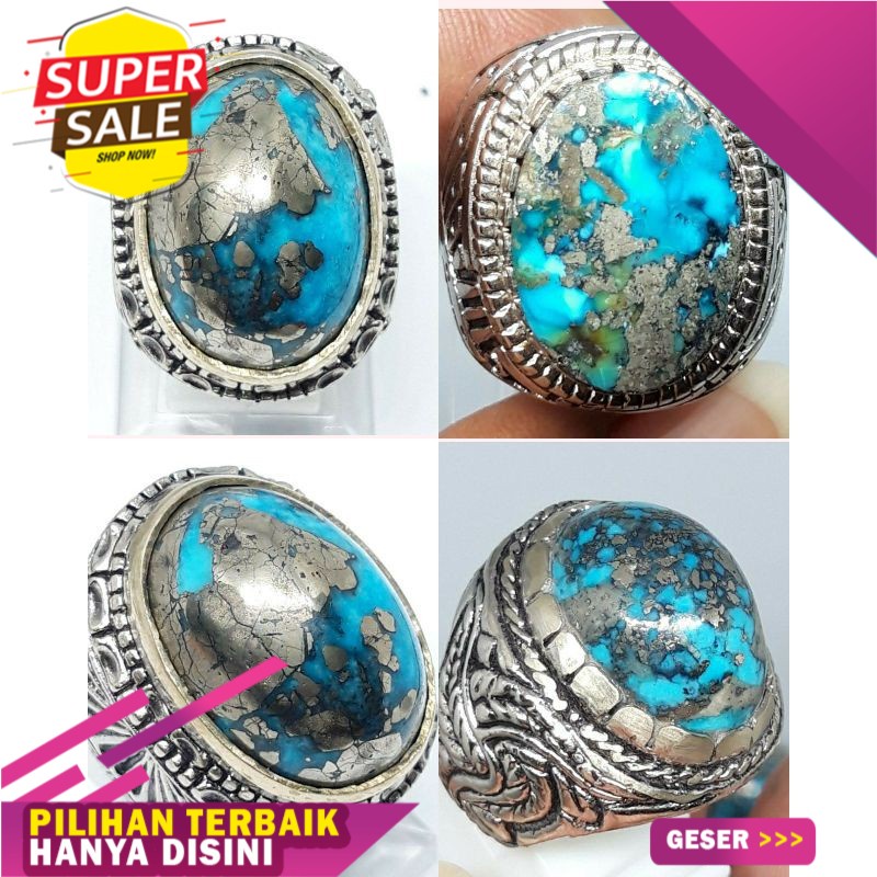 Batu cincin akik pirus persia badar perak/pirus persi