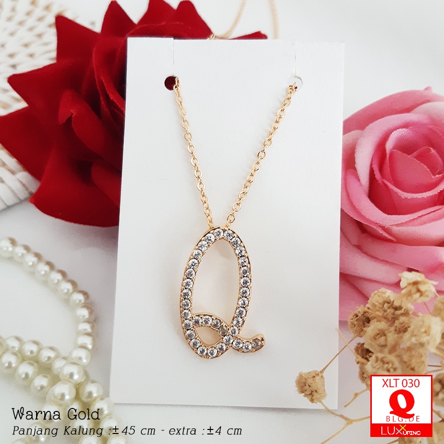 XLT 030  Kalung Huruf Inisial Nama Liontin Alfabet Permata Sirkon Perhiasan Lapis Emas 18K Aksesoris Wanita Merk Meylin Luxx Xuping