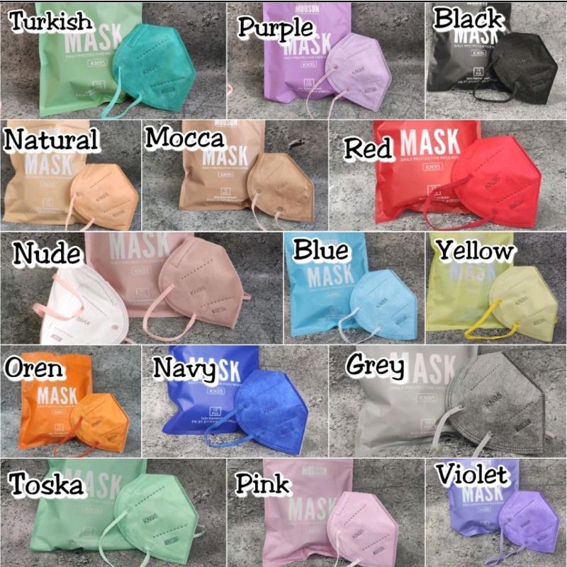 MASKER KN95 MOUSON 5 PLY TALI SEWARNA ORIGINAL WARNA IJIN KEMENKES