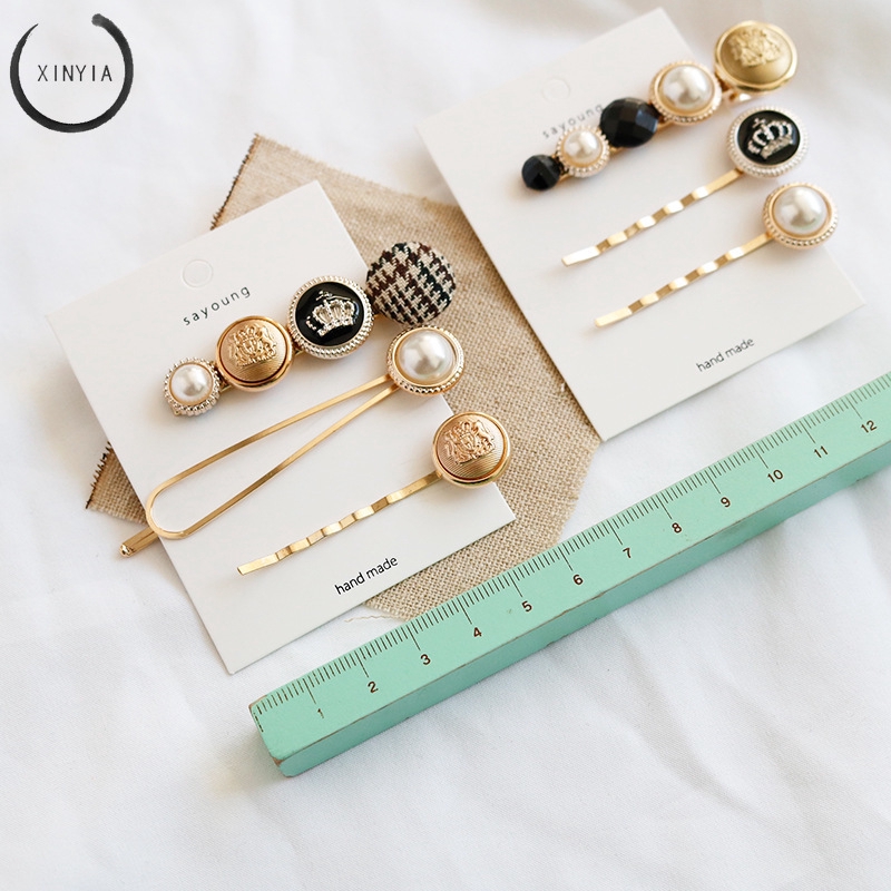 【8 Groups】Korea Ins Wind Pearl Edge Clip Pearl Hairpin Sweet Wind Bangs Clip Set Hairclip