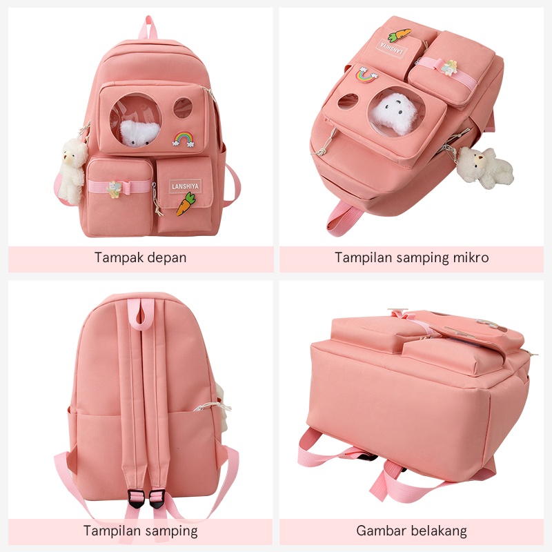 Tas Molly TAS RANSEL KOREA IMPORT TERBARU TAS RANSEL 5IN1 TERLARIS（2 boneka）