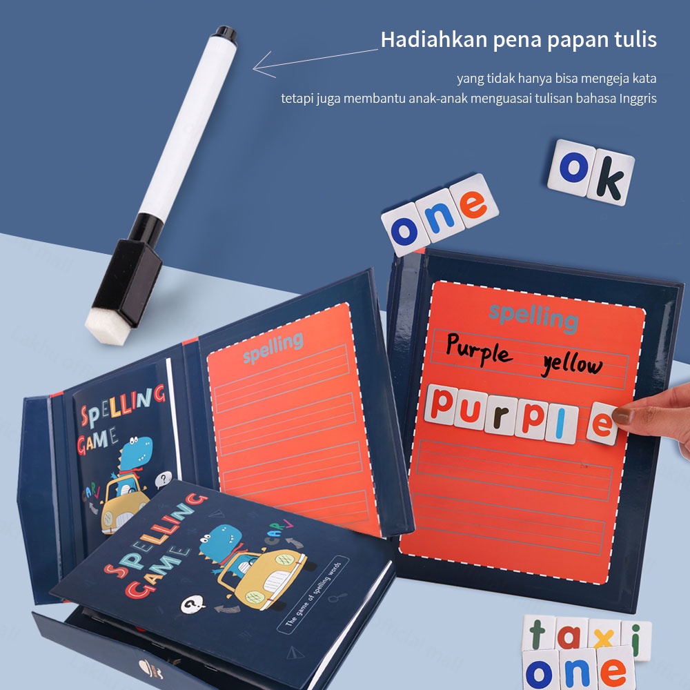 Lakhu mainan edukasi anak spelling game book/buku magnet
