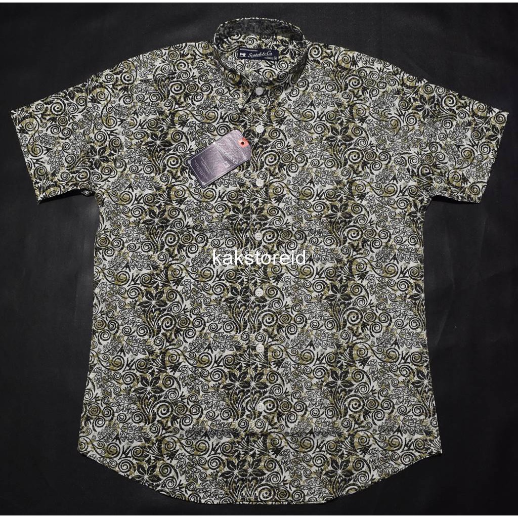 Kemeja Pria Casual SCOTCH & CO Lengan Pendek Putih Motif Reguler SCR 35