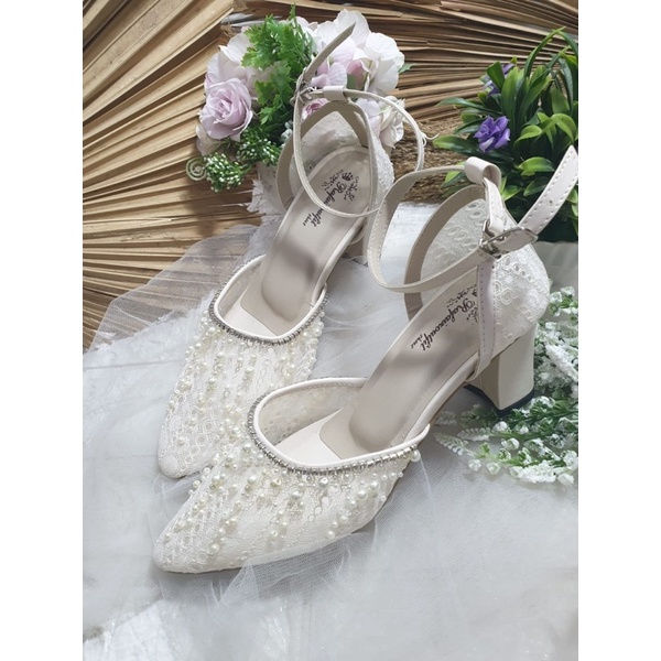 sepatu Rafaizoutfit sepatu wedding Rachel broken white cream tinggi 7cm tahu