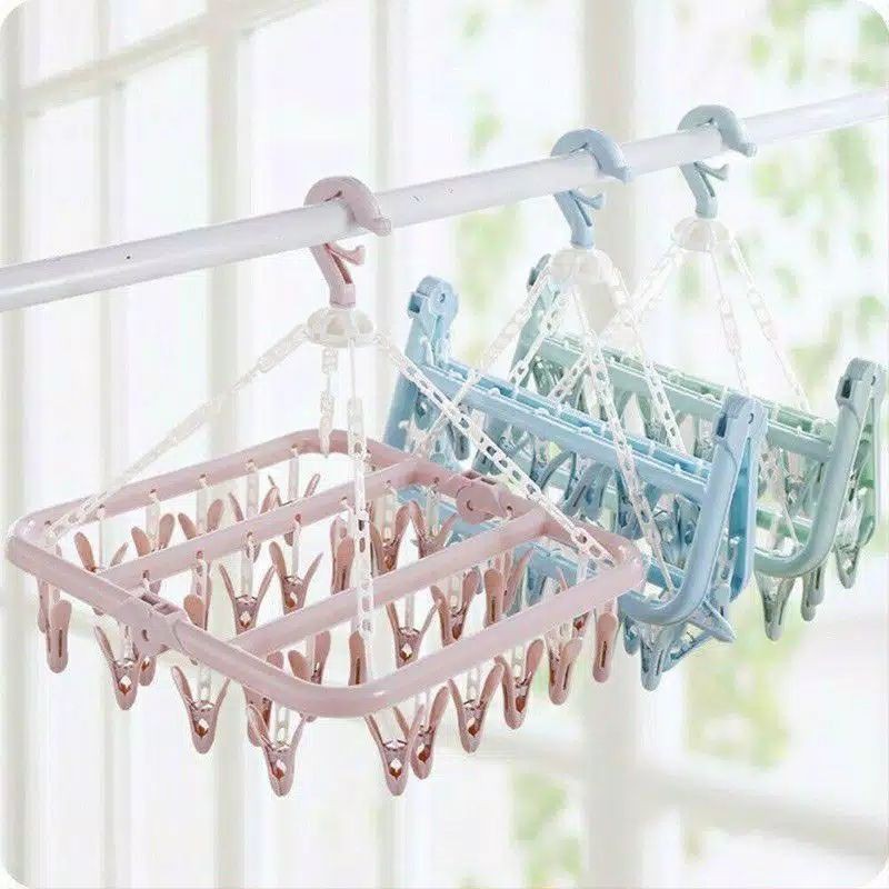 HANGER JEMURAN LIPAT / GANTUNGAN JEPITAN JEMURAN BRA /BAJU BAYI /KAOS KAKI /UNDERWEAR HANGER 32 JEPIT TERMURAH