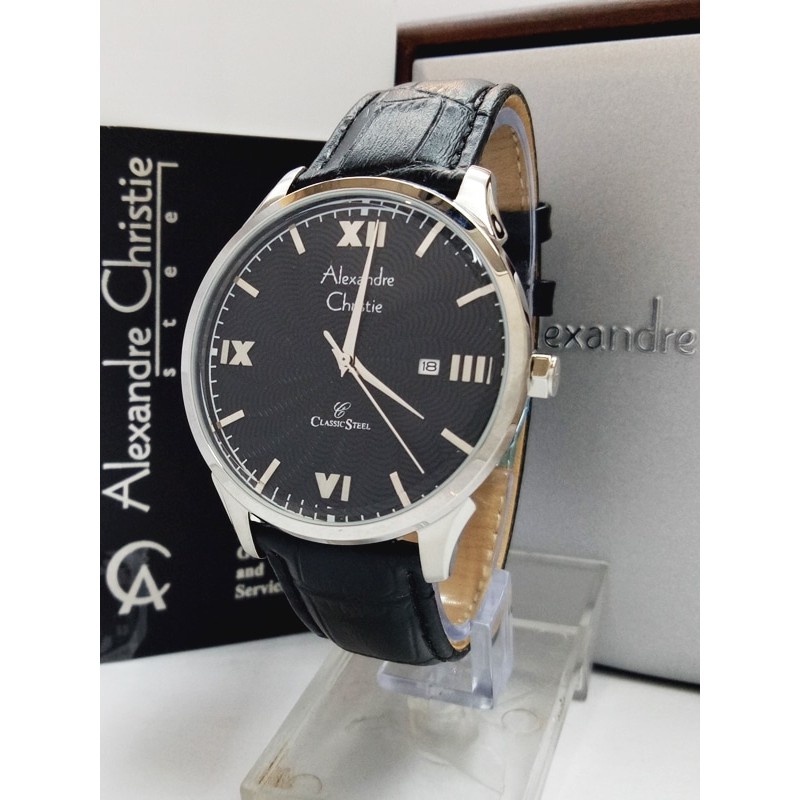 jam tangan pria alexandre christie AC 8457MD HITAM SILVER PLAT HITAM