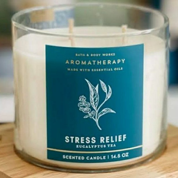 BATH &amp; BODY WORKS BBW STRESS RELIEF EUCALYPTUS TEA 3-WICK SCENTED CANDLE AROMATHERAPY 411 G LILIN 3 SUMBU UKURAN BESAR