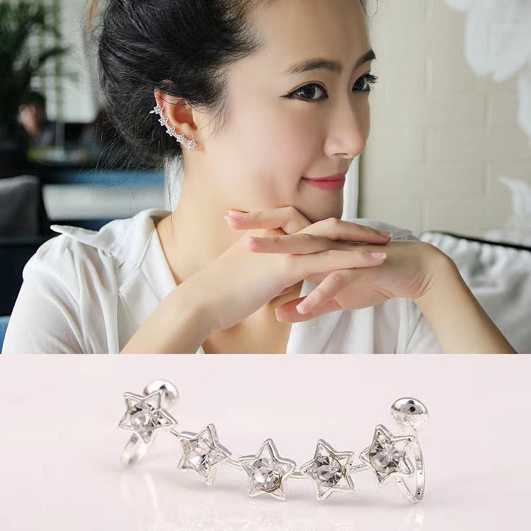 1 pc Fashion Retro Kristal Bintang Bunga Ear Cuff Stud Earring Wrap Clip On Ear Anting Korea