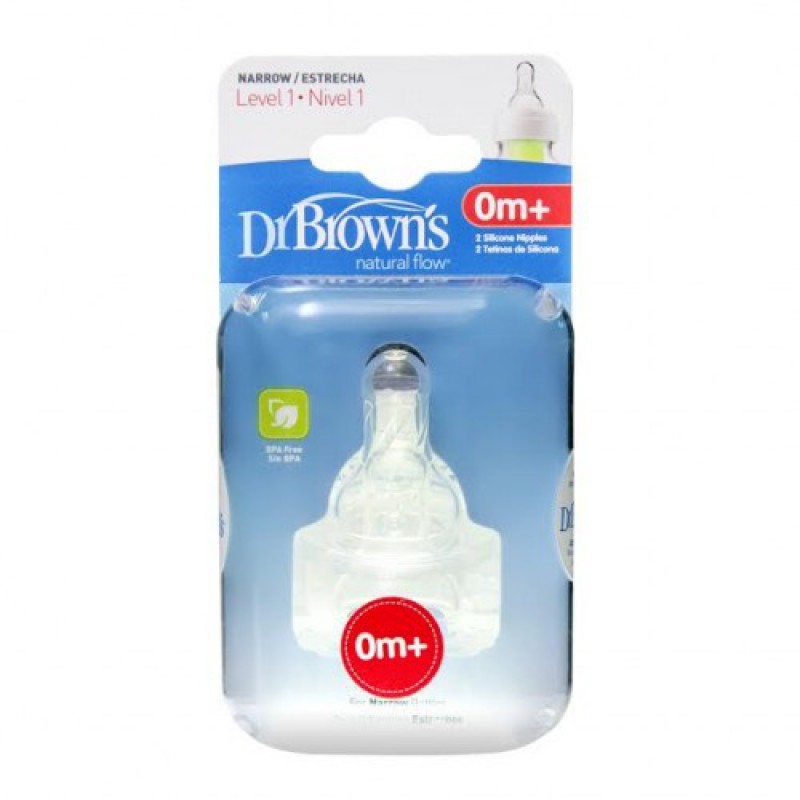 Dr. Brown's Narrow Silicone Nipple 2 Pack - Level 1 (0m+)