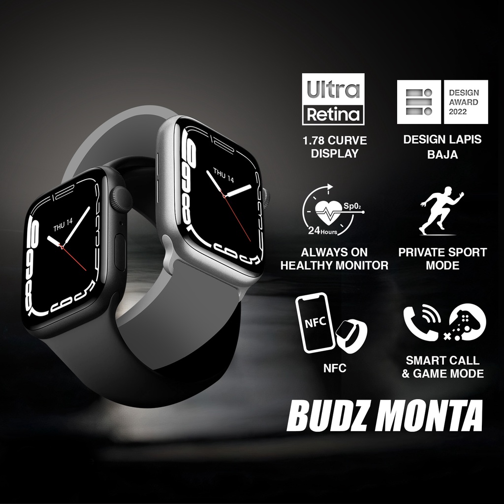 Budz Monta Smartwatch Amoled Sport Pria Wanita Ecg Blood Pressure IP68 Android Iphone Baterai 8 hari