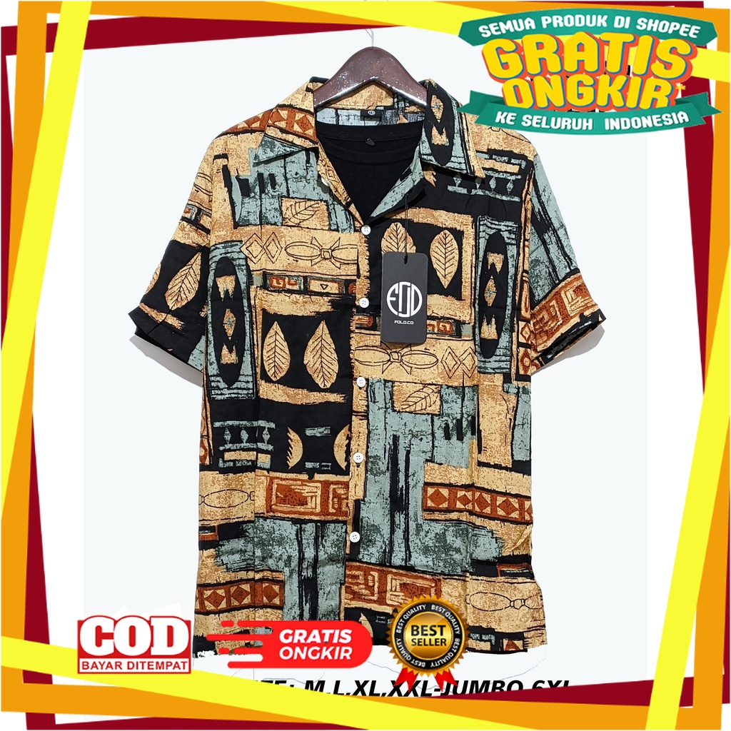 TREND KEKINIAN BAJU TERLARIS / Kemeja Pria Fold.co Vintage Lengan Pendek Kasual Motif Abstrak Retro 