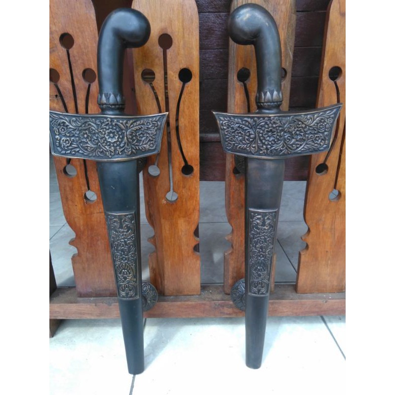 Handle Pintu Rumah Full Kuningan Antik Motif Keris 60 cm - Black Antique