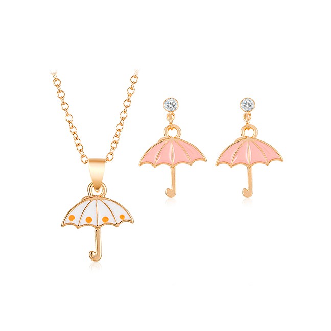 LRC Perhiasan Set Fashion White + Pink Alloy Umbrella Necklace F59173