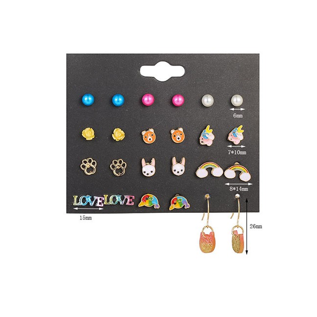 LRC Anting Set Fashion Color Pearl Rainbow Puppy Flower Earring Set D60884