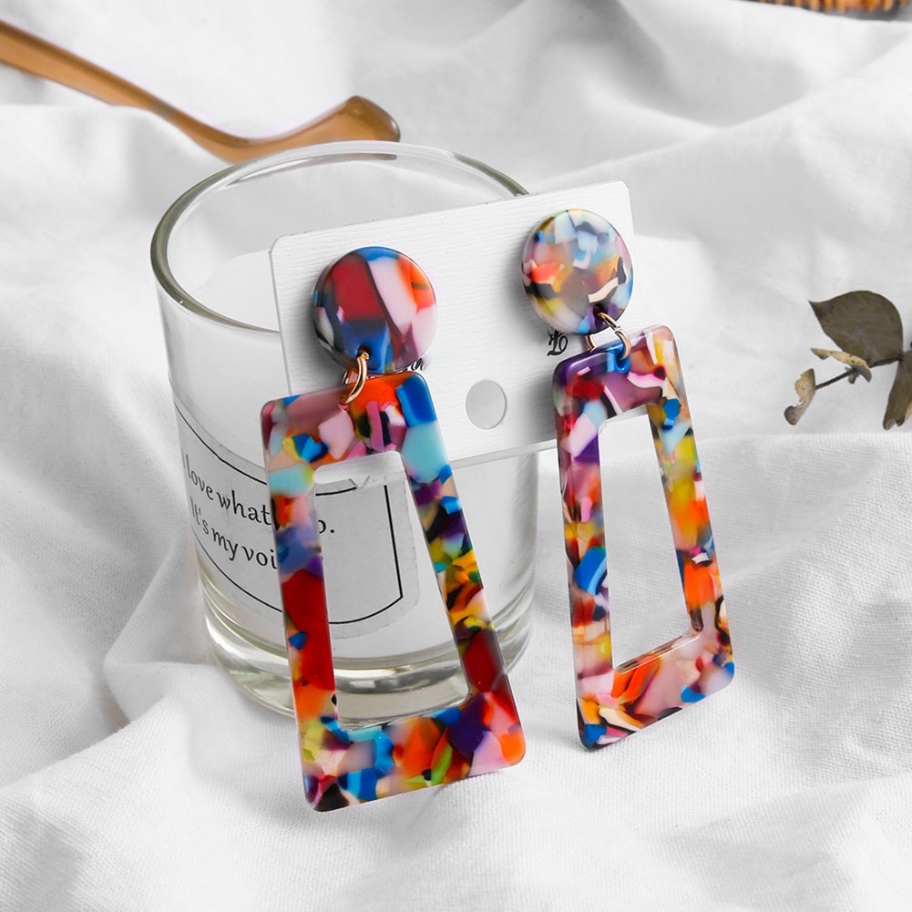 Hu Hu Hu Hu Hu Alat Bantu Pasang Kacamata♡ Anting Tusuk Gantung Statement Desain Geometri Warna Warni Untuk Wanita