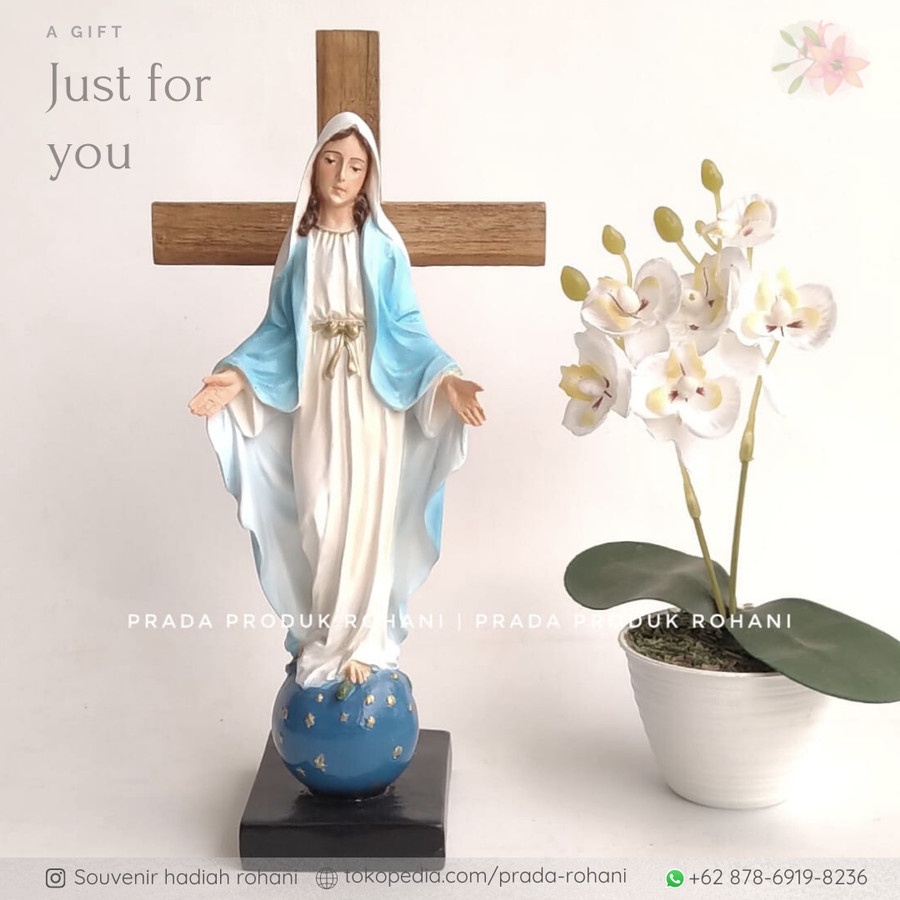 Patung Bunda Maria / Bunda Maria segala bangsa + kayu salib