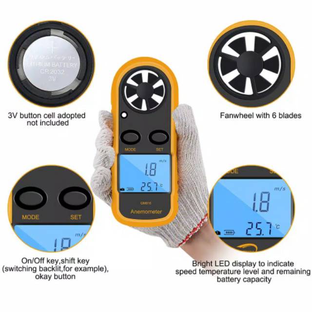 Digital Wind Anemometer GM816 Pengukur Kecepatan Angin GM 816 Tester Velocity Benetech Anemo Meter