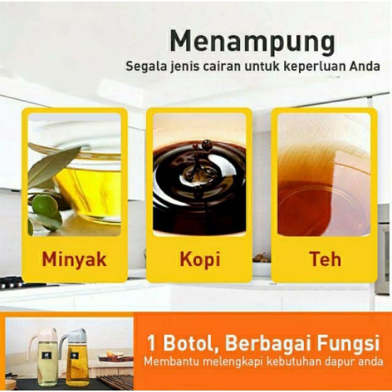 BOTOL MINYAK 630 ML DENGAN KACA TEBAL TUTUP OTOMATIS