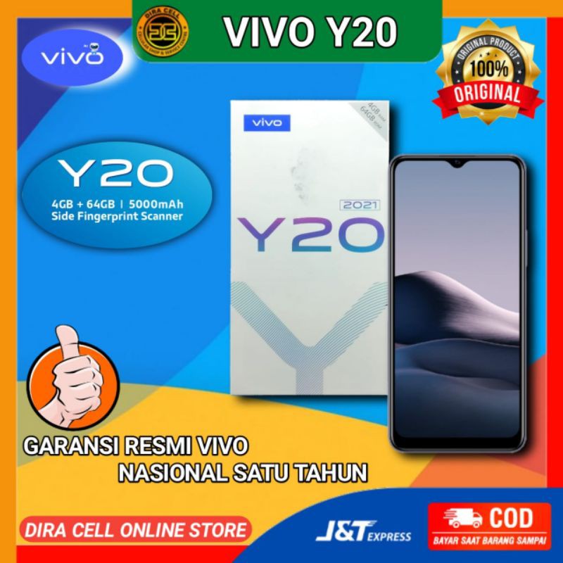 Hp hanphone vivo Y20 2021 ram 4 rom 64 hape baru garansi resmi vivo 1 tahun nasional