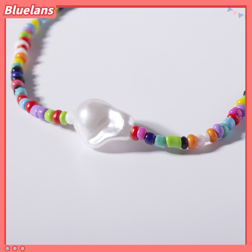 Kalung Choker Manik-Manik Mutiara Tiruan Warna-Warni Gaya Bohemian Untuk Wanita