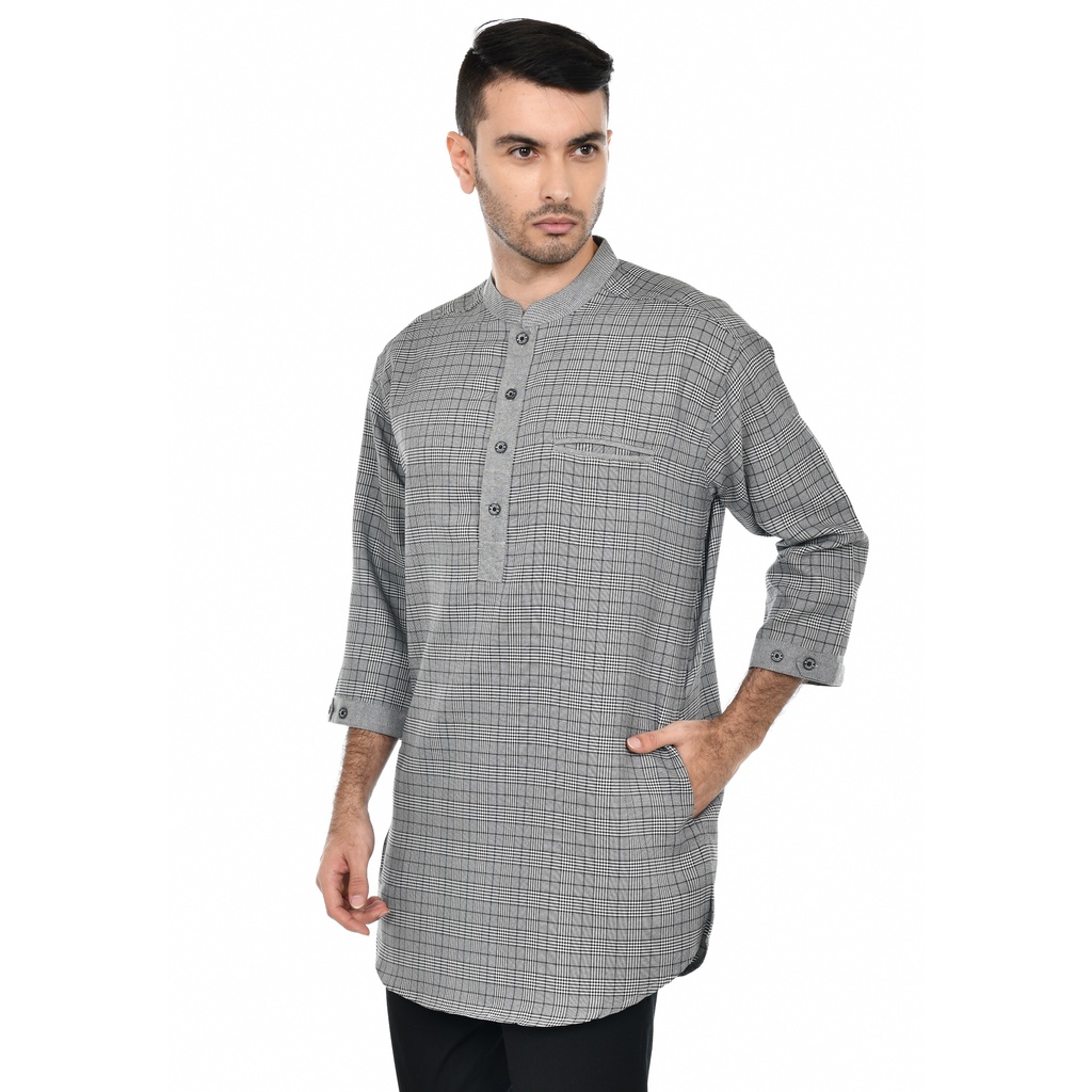 Koko Dewasa Motif Tartan Kurta Kotak - Kotak Bahan Semi Wool , Kemeja Kotak , Kemeja Koko Pria Dewasa