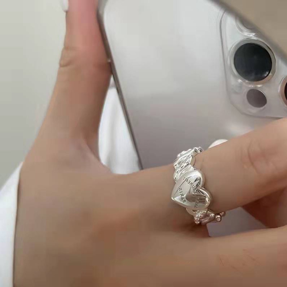 Cincin Model Terbuka Bentuk Kotak Dan Hati Aksen Zircon Gaya retro Untuk Wanita