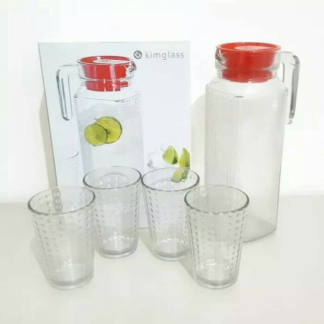 Kimglass Teko Set Kaca Polos 1 Teko 4 Gelas Pitcher Minuman Set