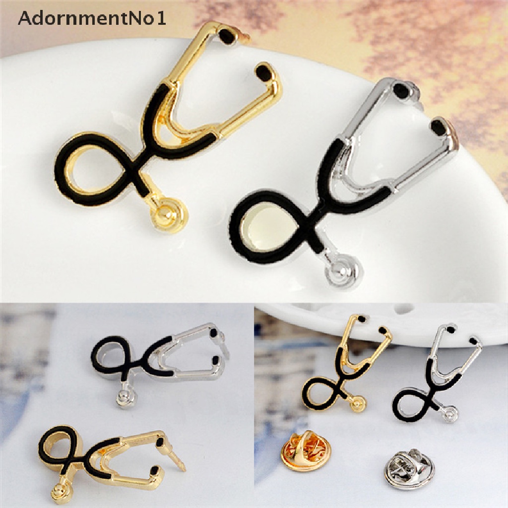 (AdornmentNo1) Bros Pin Bentuk Stetoskop Lapis Silver / Gold Untuk Wanita